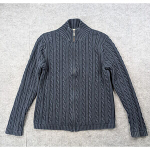 LL Bean Cable Knit Sweater Womens Medium Cardigan Chunky Zip Fisherman Minimal